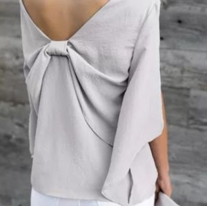 Gray Blouse With Back Sexy Bowknot
